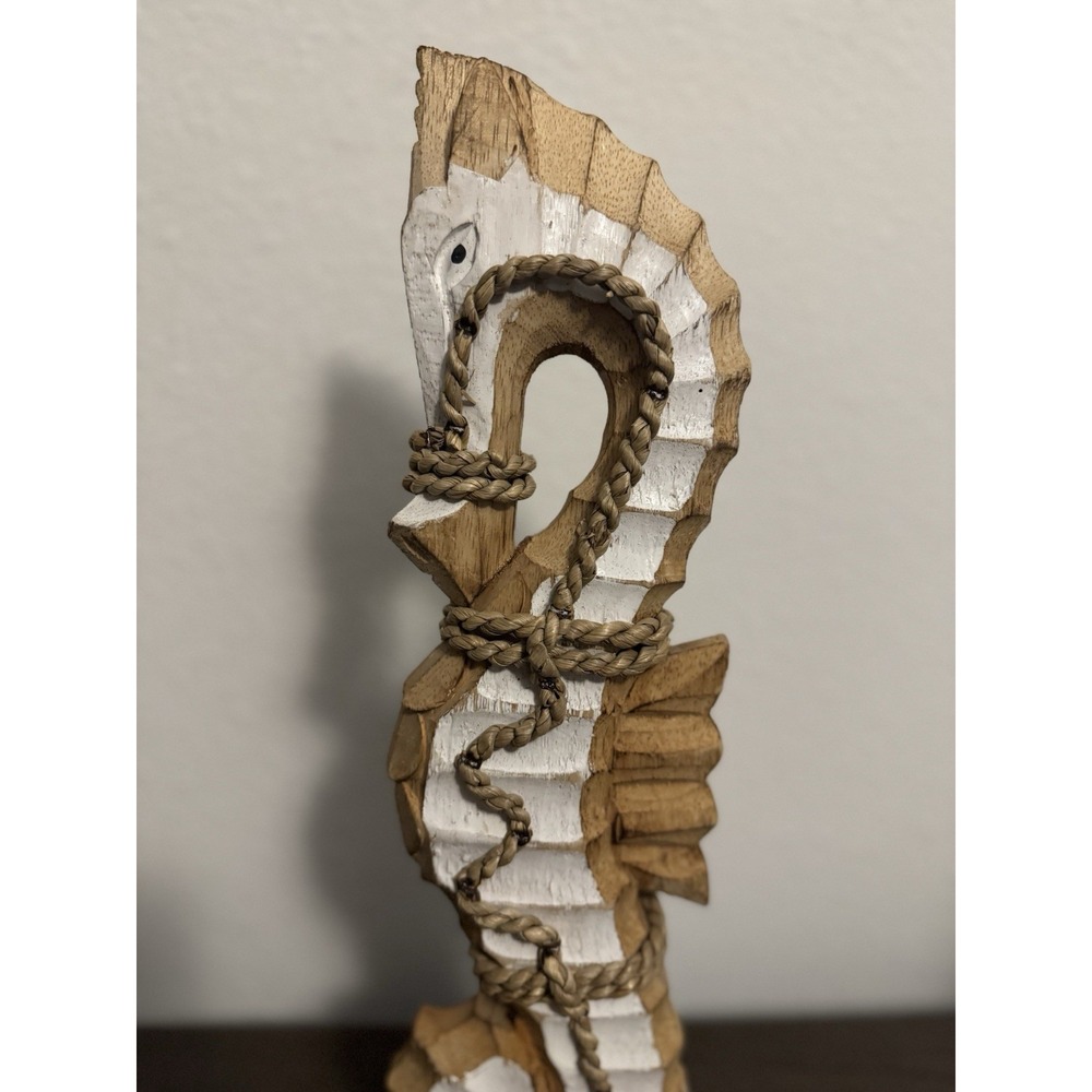 Handmade‎ Seahorse Figurine with Nautical Rope Details, Wooden, Nautical Decor - Picture 5 of 10
